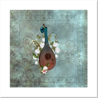 Wonderful elegant lute with flowers and celtic knot Posters and Art